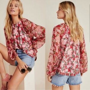 NWT Anthropologie Nikasha Rose Floral Peasant Blouse Cottagecore Small